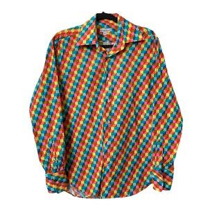 Coton Doux Button Up Mens 39 15 1/2 3D Cube Print Pattern Shirt